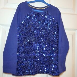 Mini Boden Girls Sequin Top Blue Sz 6-7 Y